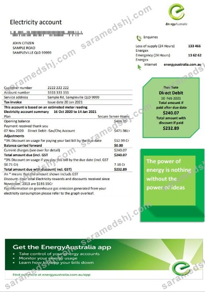 Australia Energy proof of address utility